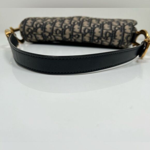 Auth DIOR/ChristianDior Saddlebags,Trotter - Navy Cream Jacquard Leather Handbag - Picture 8 of 11